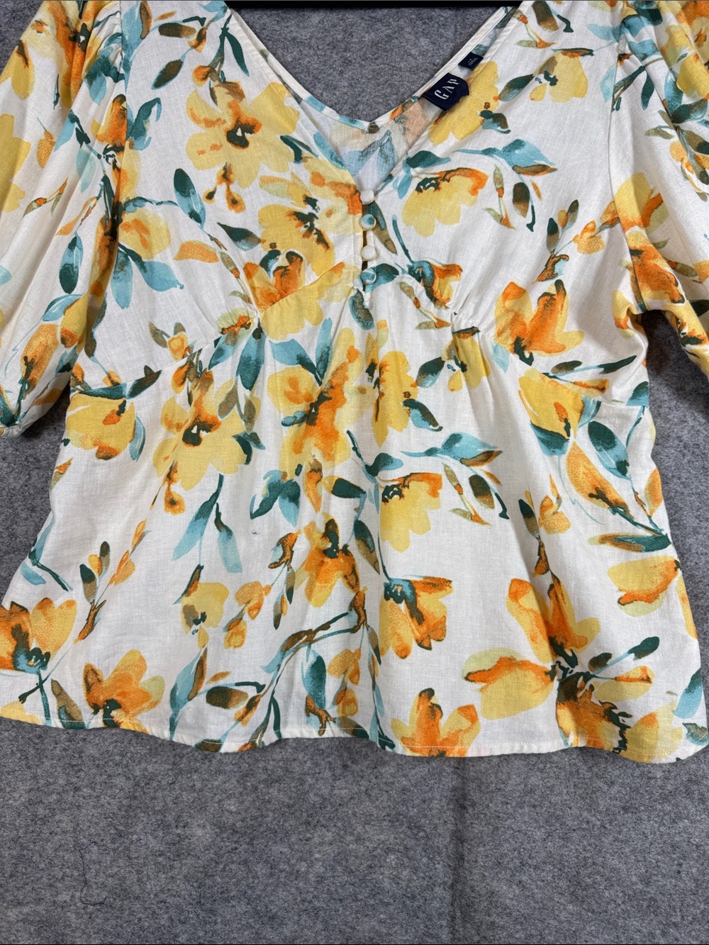 Gap Floral Peplum Blouse White Yellow Large Cottagecore Summer Boho - Picture 6 of 12